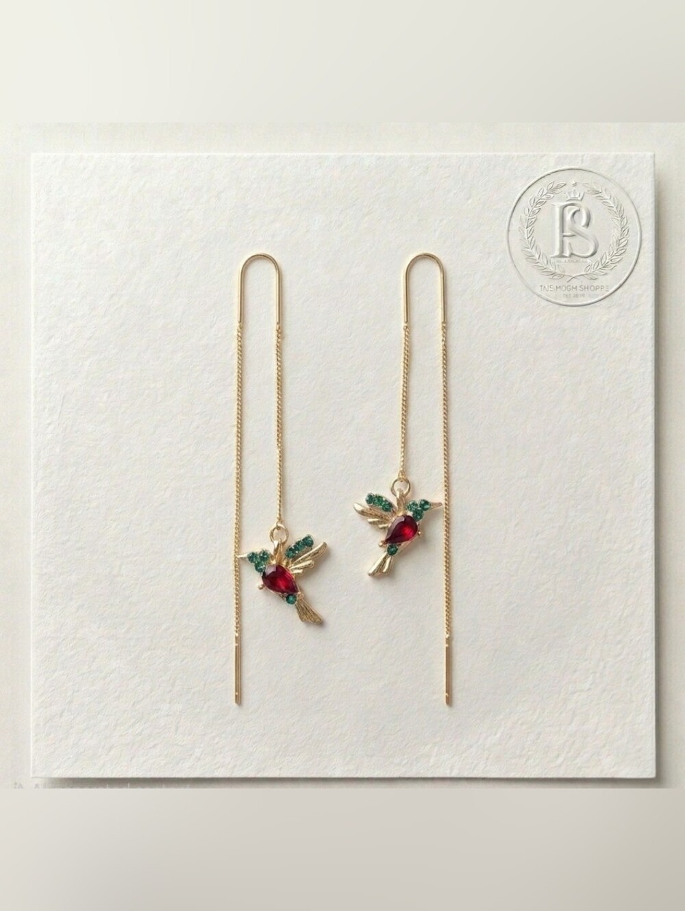 Hummingbird Earrings Long Tassels Threader Dangle Gold Plated